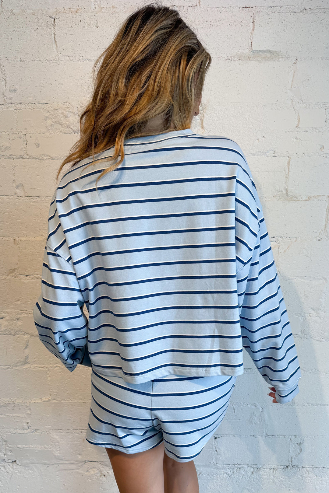 Malibu Morning Sweat Shorts Blue Back, adeline boutique, dallas boutique, boutique