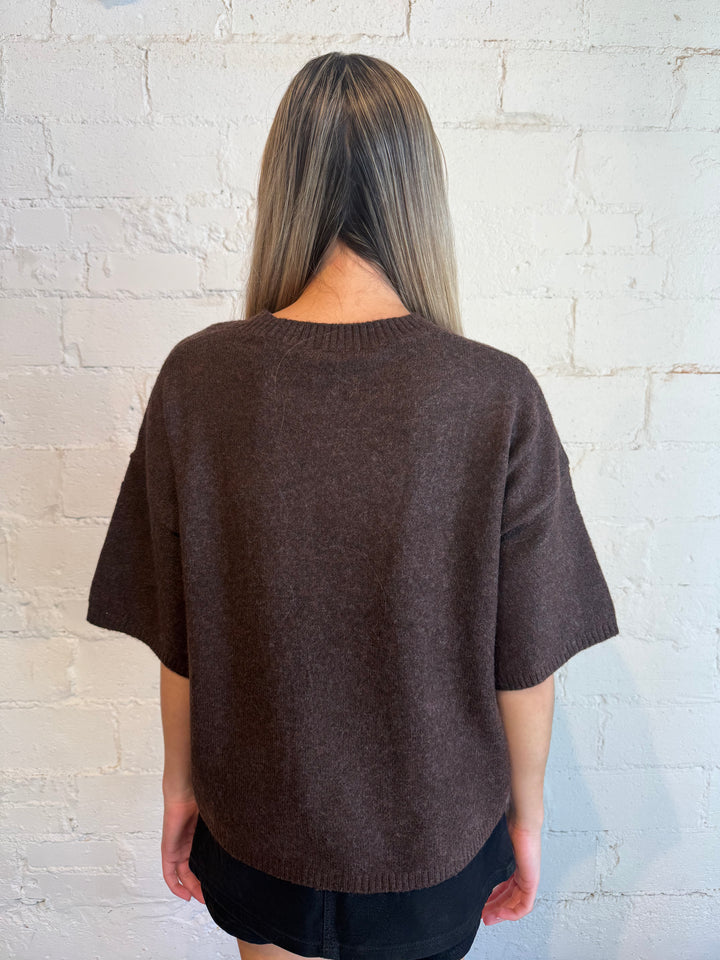 fall sweater, brown short sleeve sweater, brown sweater 