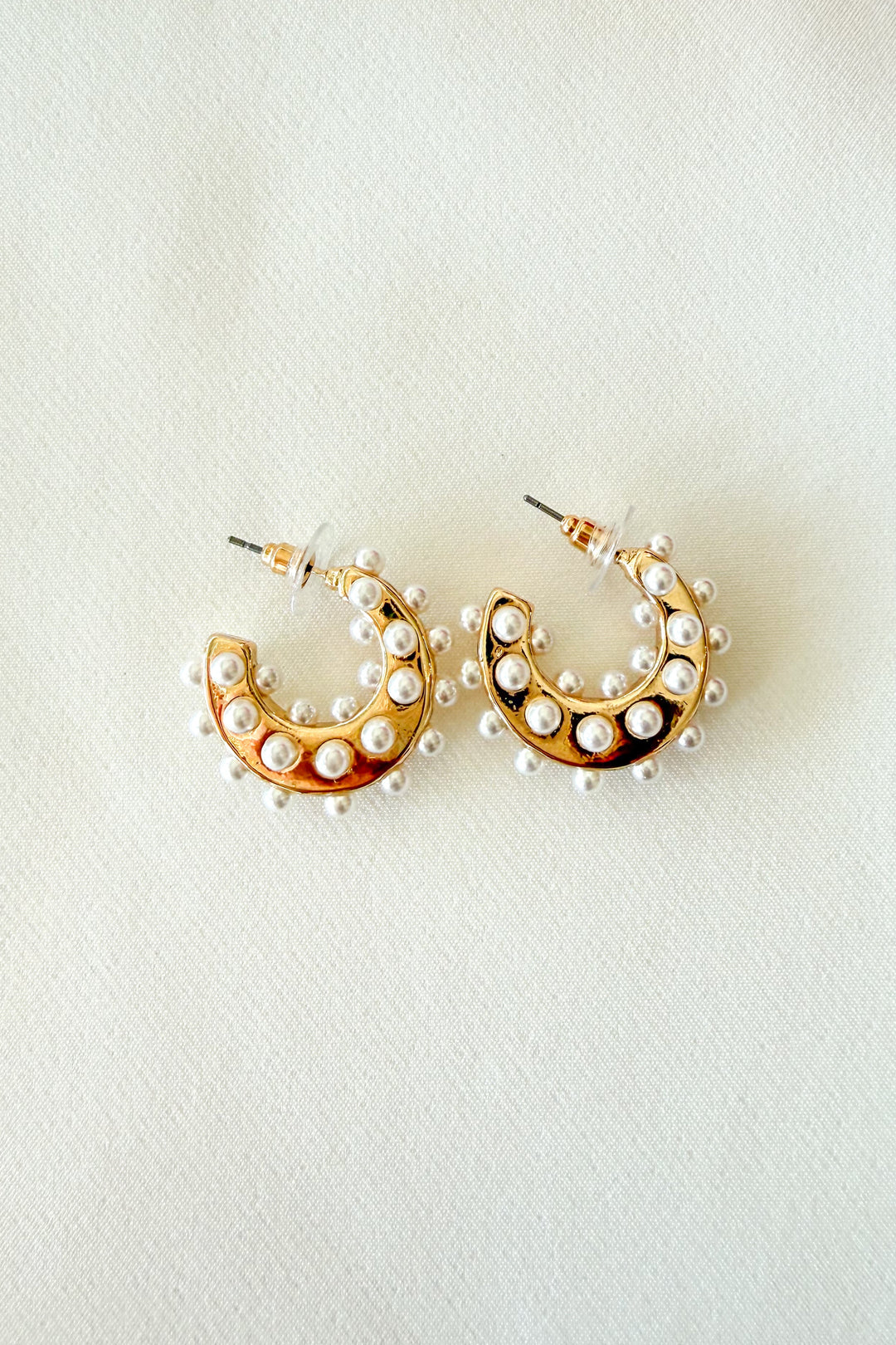 Medium Gold Hoops with Pearls, Hoop Earrings, Pearl Earrings, Adeline Boutique, Boutique Jewelry, Earrings, Accessories