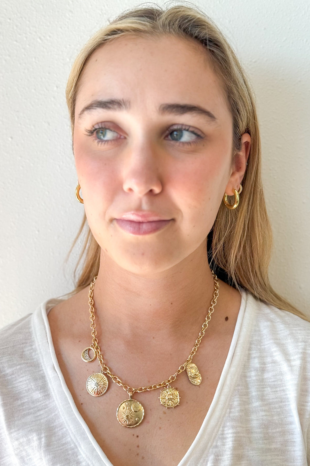 Moon and Stars Charm Necklace, Charm Necklace, Necklace, Accessories, Jewelry, Boutique Jewelry, Adeline Boutique