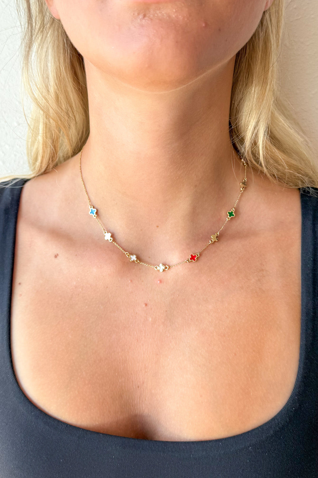MultiColor Four Ever Clover Necklace, Clover Necklace, Necklace, Jewelry, Adeline Boutique, Dallas Boutique