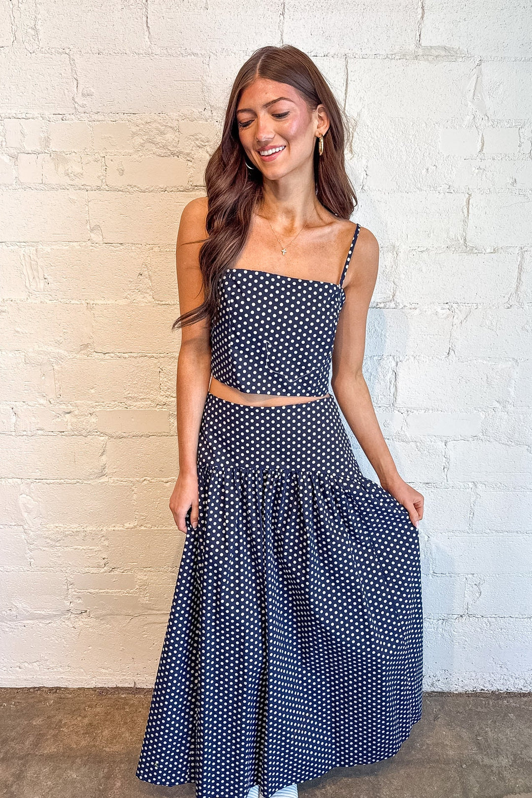 Presley Polka Dot Maxi Skirt, Maxi Skirt, Polka Dot Skirt, Sets, Matching Sets, Spring and Summer Styles, Adeline Boutique, Dallas Boutique, Vacation Sets, Skirts