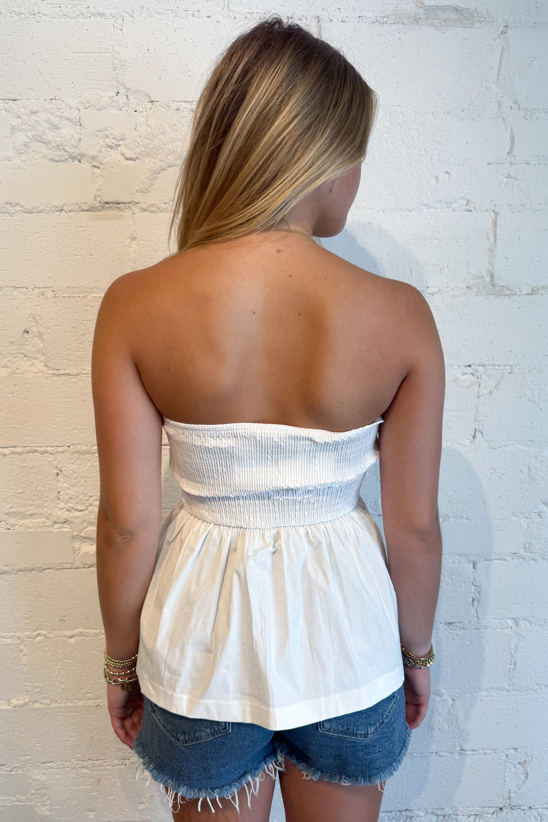 Nola Peplum Tube Top White Back, Adeline boutique, dallas boutique, boutique