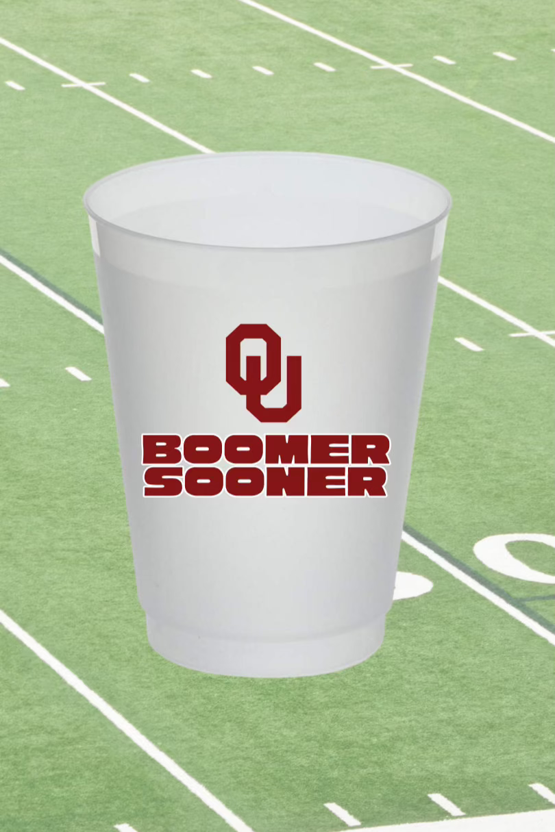 OU Boomer Sooner 16oz Frosted Cup, Frosted Cup, Boomer Sooner, OU Merchandise, Dallas Boutique, Boutique Accessories