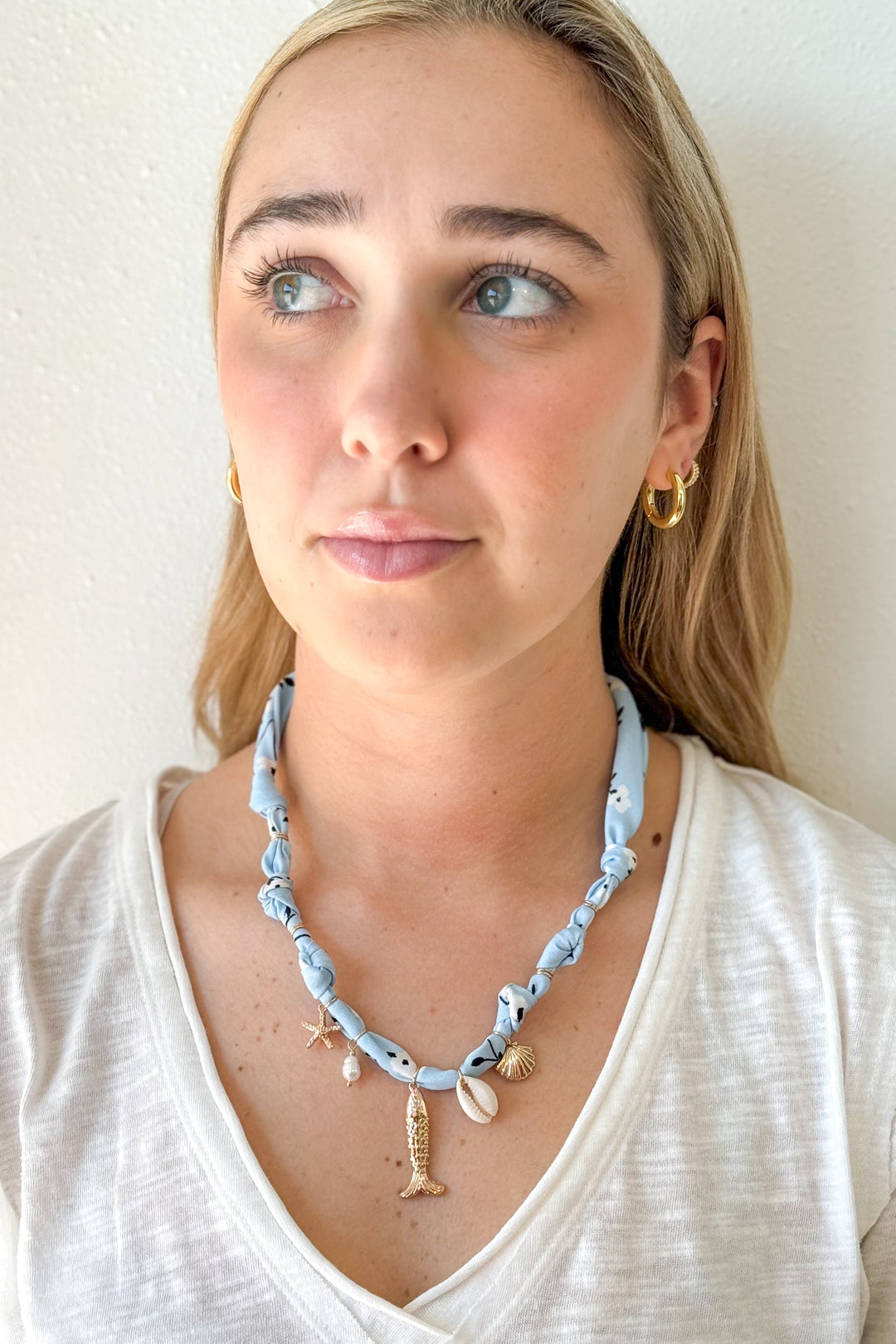 Ocean Blue Scarf Necklace, Necklace, Jewelry, Adeline Boutique, Dallas Boutique, Charm Necklace, Gift Idea