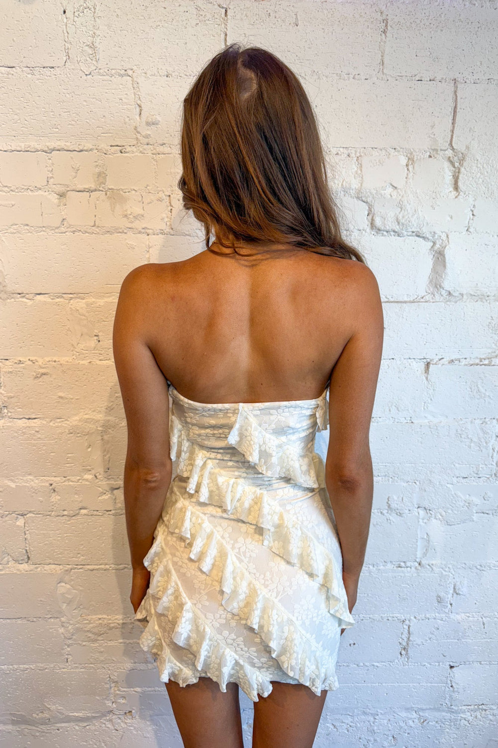 Off White Ruffle Tube Mini Dress, Tube Dress, Going Out Dress, Summer Dress, Adeline Boutique, Dallas Boutique, Boutique Dresses