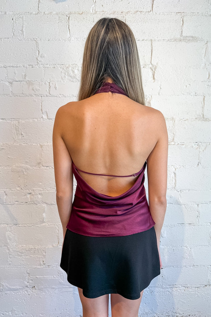 purple halter satin