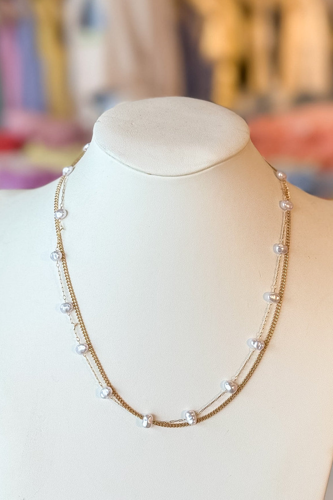 Pearl and Gold Chain Double Necklace, Necklace, Chain, Pearl Necklace, Jewelry, Accessories, Rush, Gift Ideas