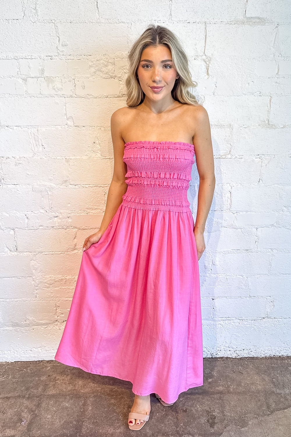 Blushing Rose Maxi Dress, Strapless Maxi Dress, Maxi Dress, Adeline Boutique, Dallas Boutique, Women's Dresses, Spring and Summer Dresses, Vacation Styles