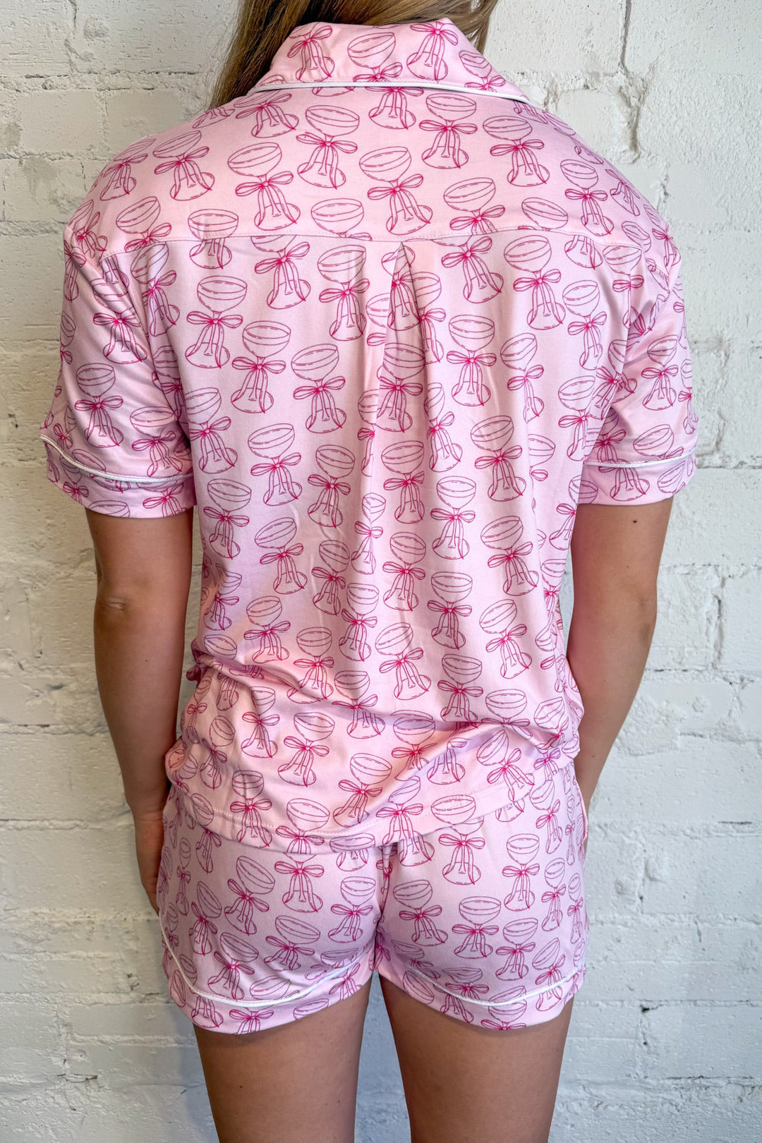 Pink Champagne Pajama Shorts, Champagne Pajamas, Pajamas, Holiday Pajamas, Bottoms, Loungewear, Lounge Set, Adeline Boutique, Dallas Boutique