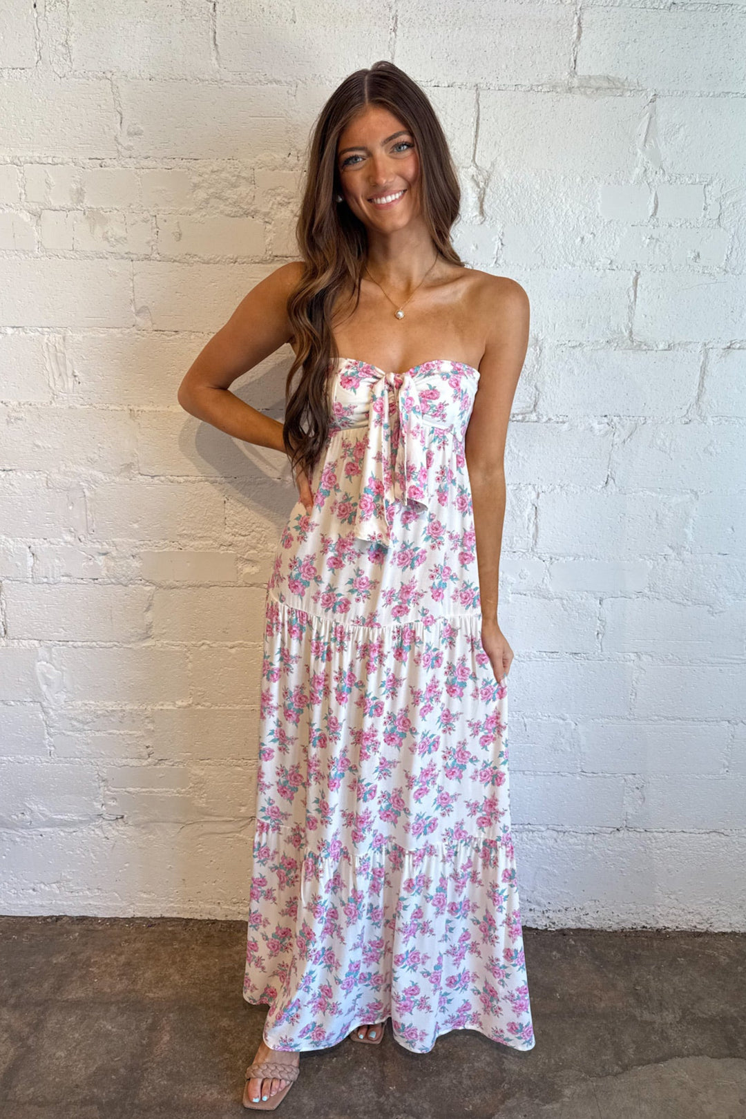 Pink Flower Powder Dress, Maxi Dress, Summer Styles,Vacation Styles, Dresses, Summer Dresses, Maxi