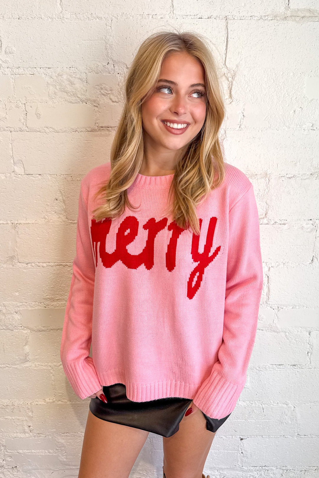 Pink Merry Sweater, Christmas Sweater, Sweater, Knit Sweaters, Holiday Styles, Winter Styles, Adeline Boutique, Dallas Boutique, Tops, Oversized Sweater
