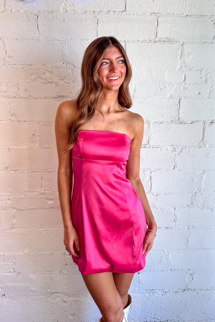 Strapless Dress, Mini Dress, Satin Dress, Homecoming Dress, Dallas Boutique 