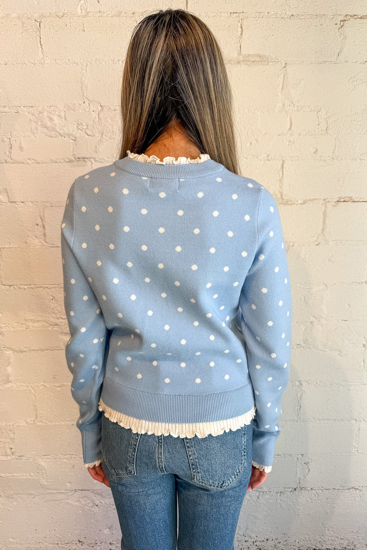 Polkadot Button Down Cardigan , Blue and white Polka Dot Cardigan, Fall Sweater