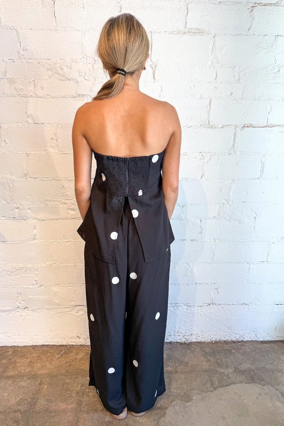 strapless top, polka dot top, polka dot chic top, black flowy top