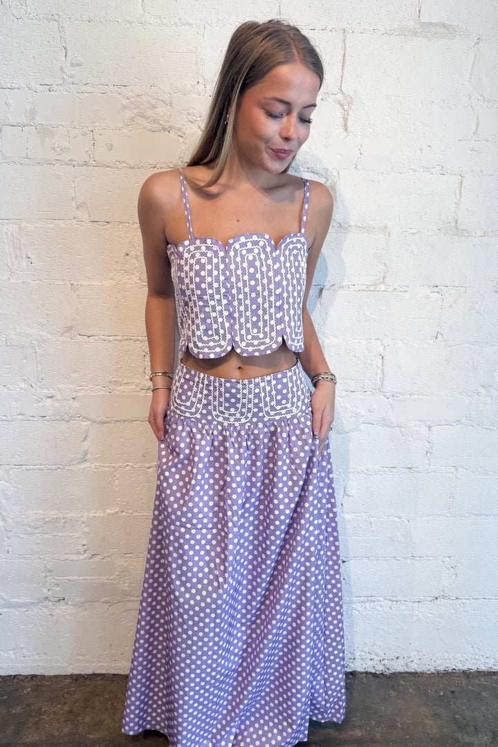 Polka Dot Rally Top Purple, adeline boutique, dallas boutique, boutique