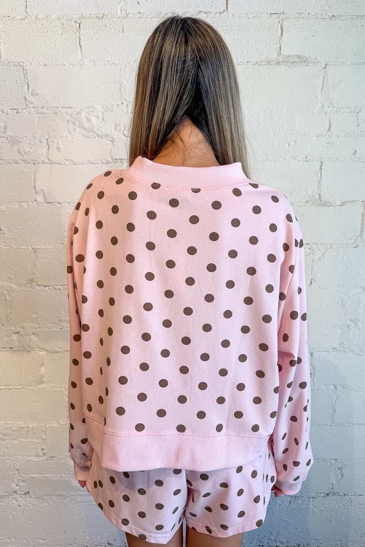 Pink sweater, brown polka dot sweater, set, fall, polka dot sweater 
