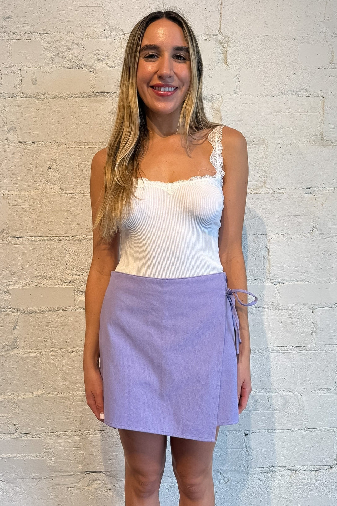 lavender denim skort, purple denim skort, purple gameday skort, purple denim skort gameday 