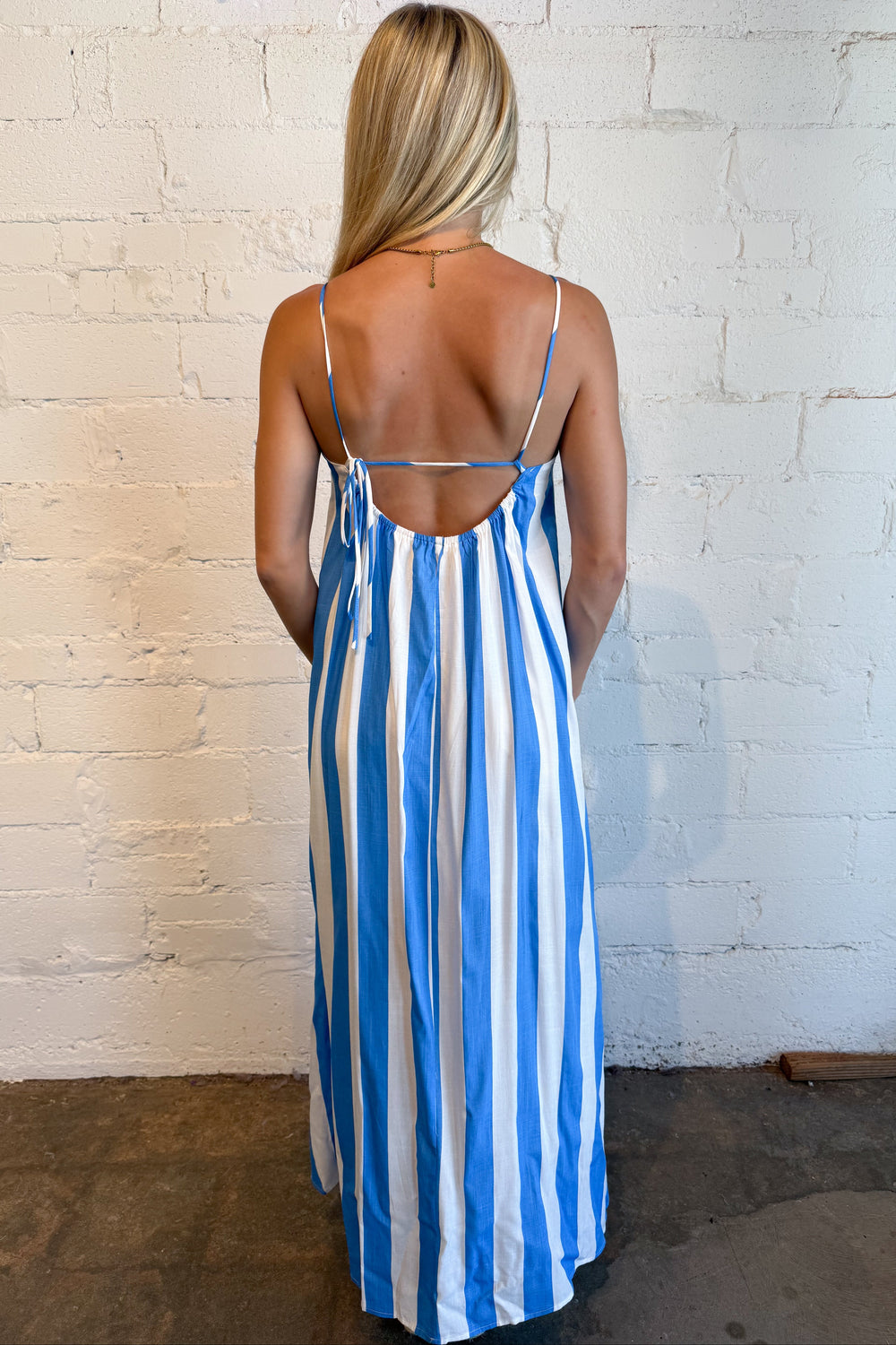 Rachel Stripe Maxi Dress Back, adeline boutique, dallas boutique, boutique