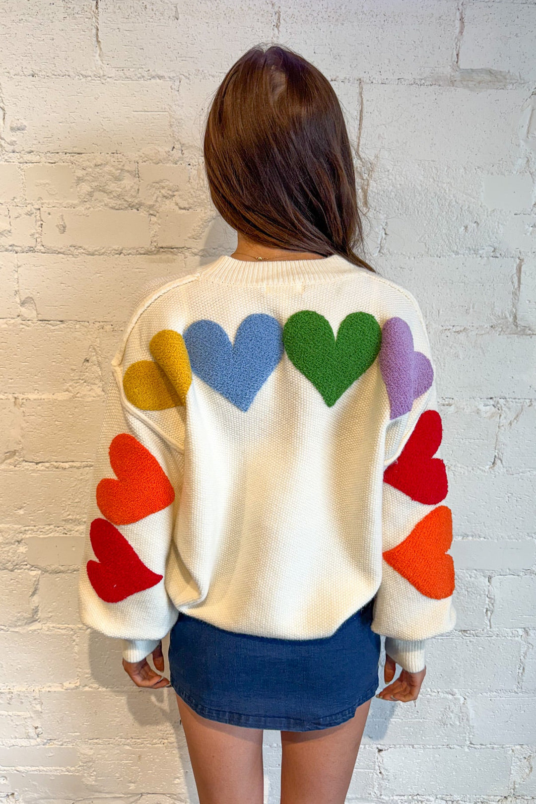 Rainbow Heart Shaped Patch Sweater, Sweaters, Oversized Sweater, Valentines Styles, Valentines Styles, Adeline Boutique, Dallas Boutique, Long Sleeve Tops, Tops