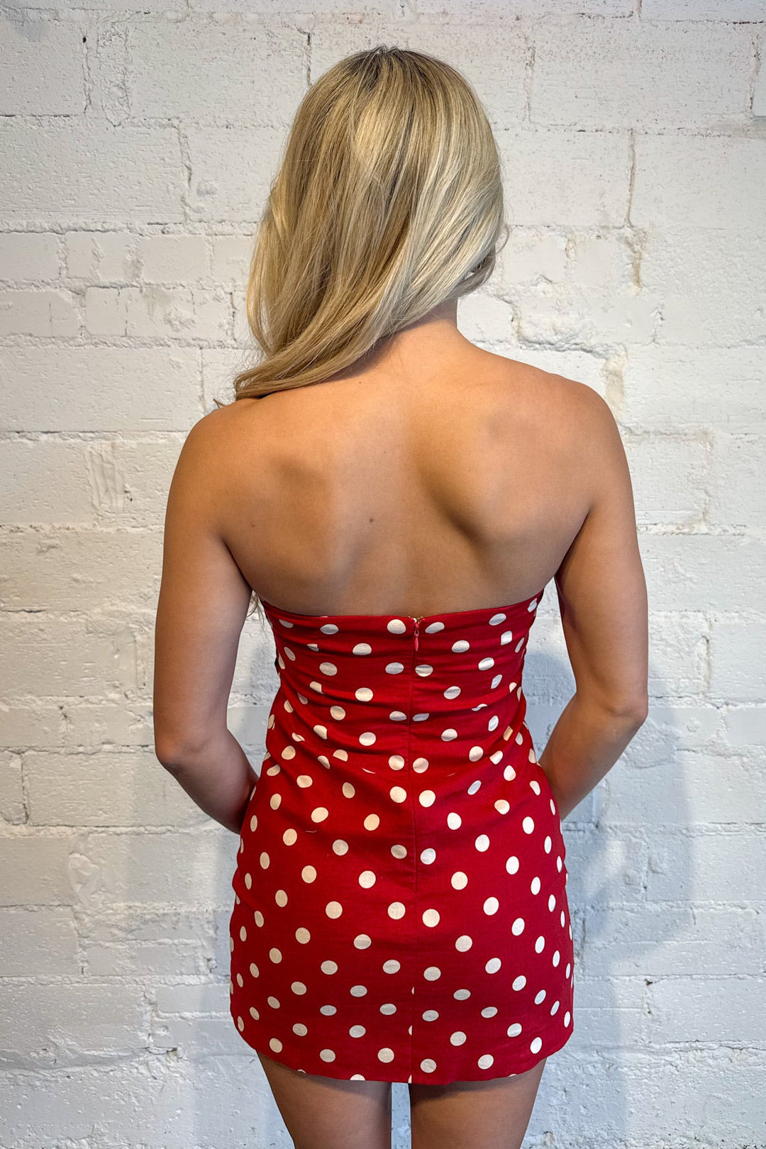 Miss Americana Dress, Polka Dot Dress, Dresses, Women's Dresses, 4th of July Styles, Adeline Boutique, Dallas Boutique, Polka Dot, Mini Strapless Dress