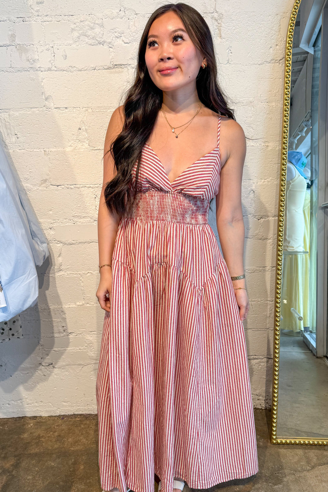 All american girl midi dress, midi dress, striped dress, red striped midi dress, dallas boutique, boutique