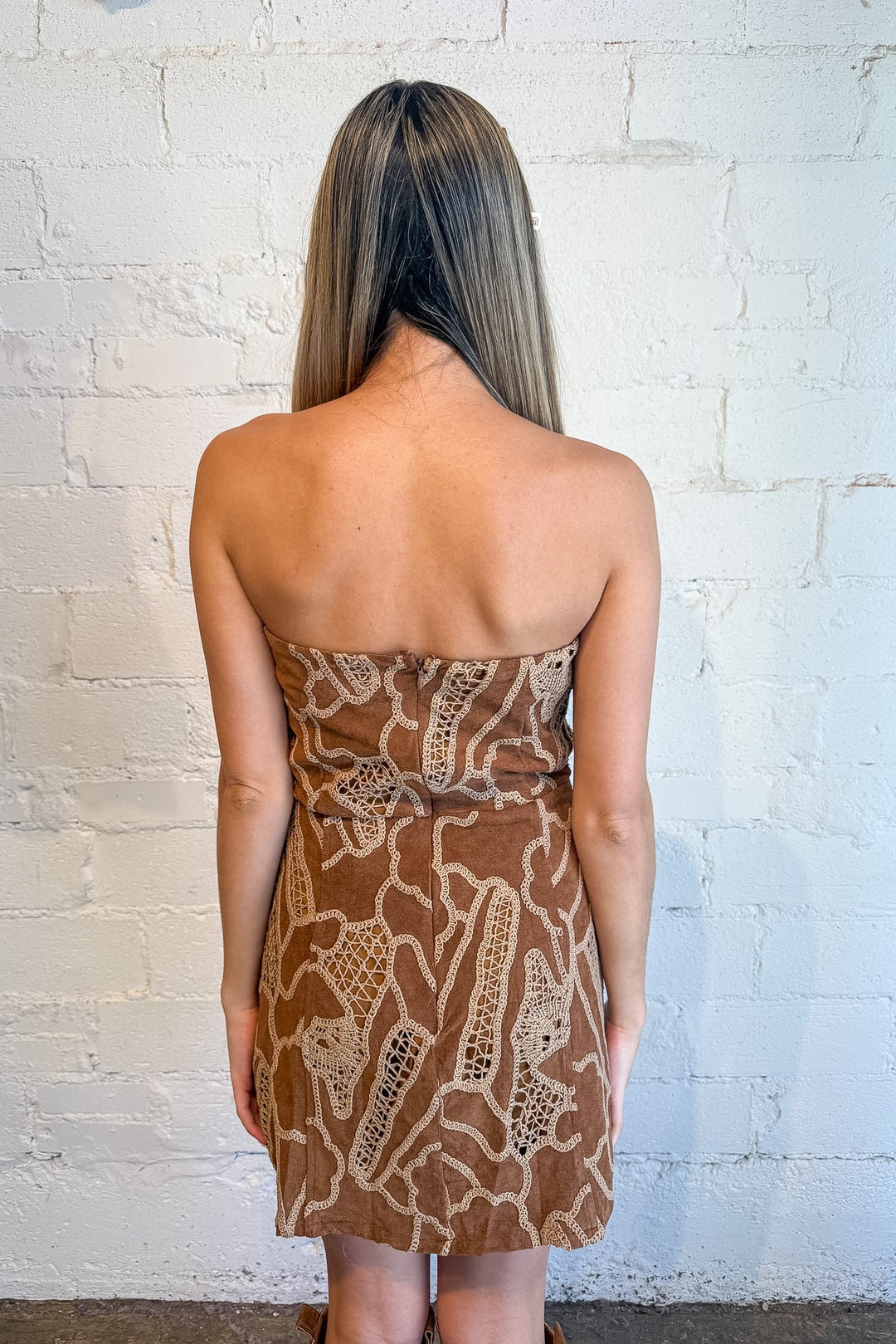 Game day dress, brown mini dress, mini dress with lace detailing, rodeo rose mini 