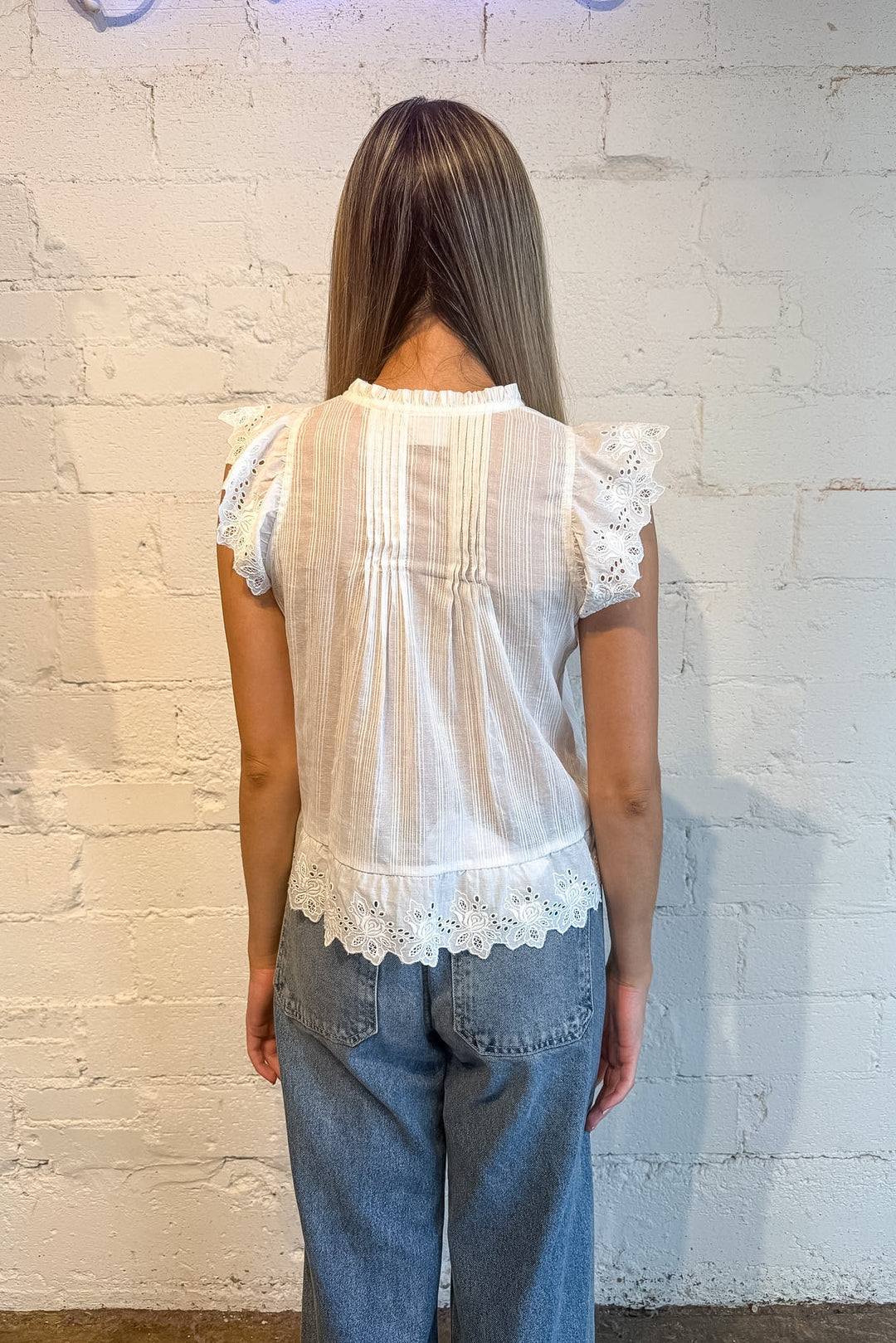 white top, white ktop with lace detailing, rosalie tie top