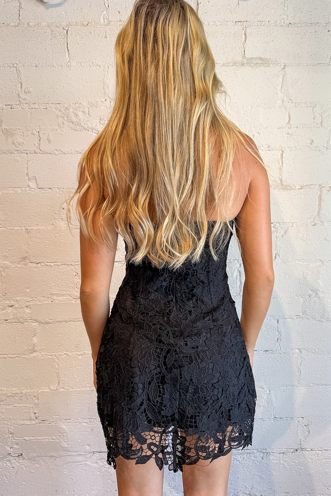 black lace dress, strapless black dress, strapless black lace dress, lace dress, little black dress