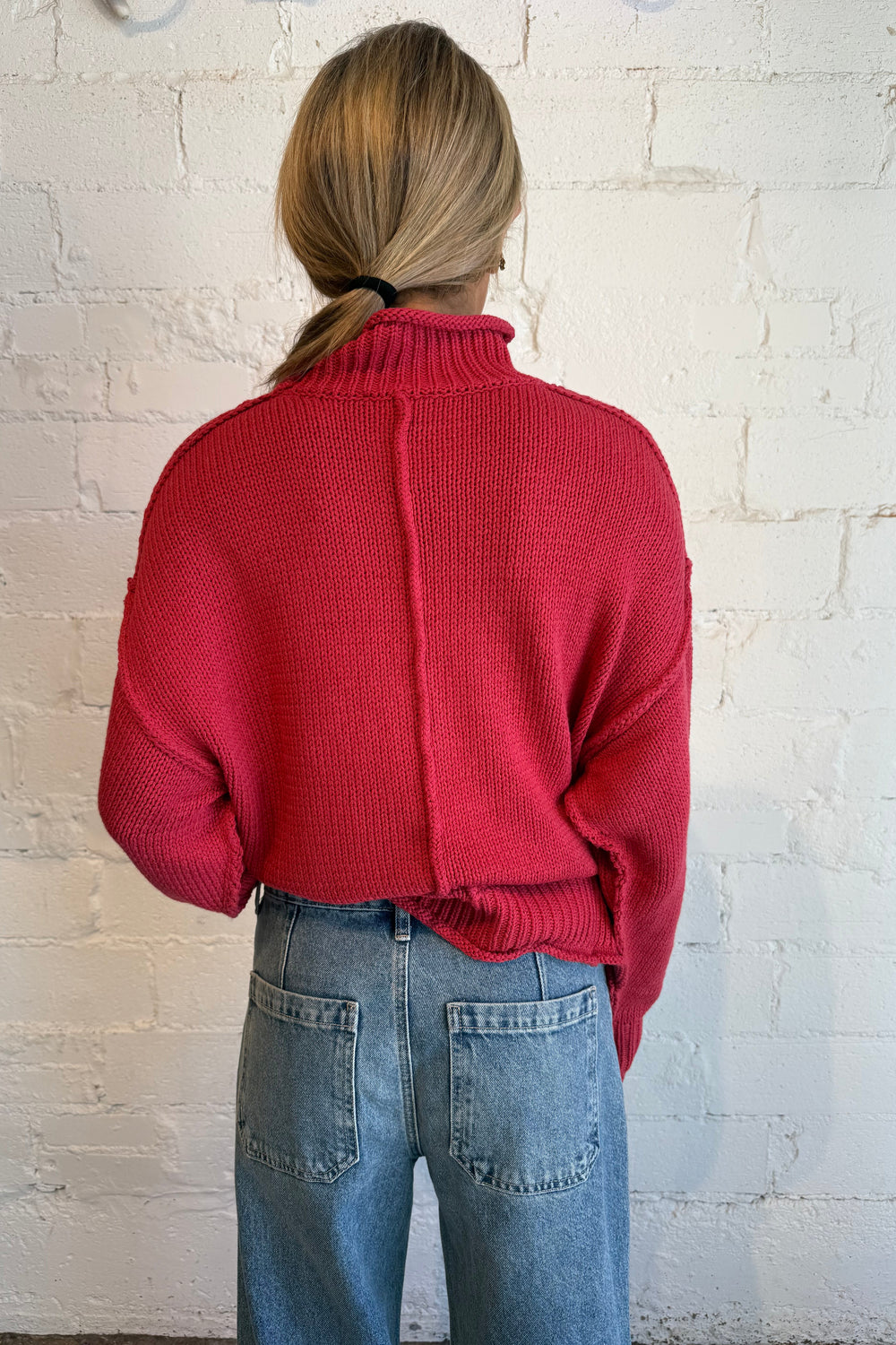 fall sweater, red sweater, red mock neck sweater