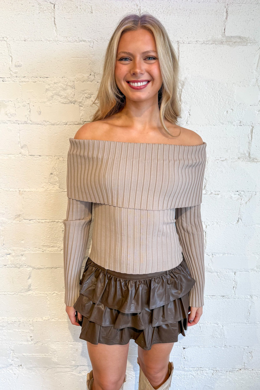 Sabine Skort Mini Skirt, Mini Ruffle Skirt, Leather Skirt, Fall Styles, Thanksgiving Styles, Bottoms, Adeline Boutique, Dallas Boutique