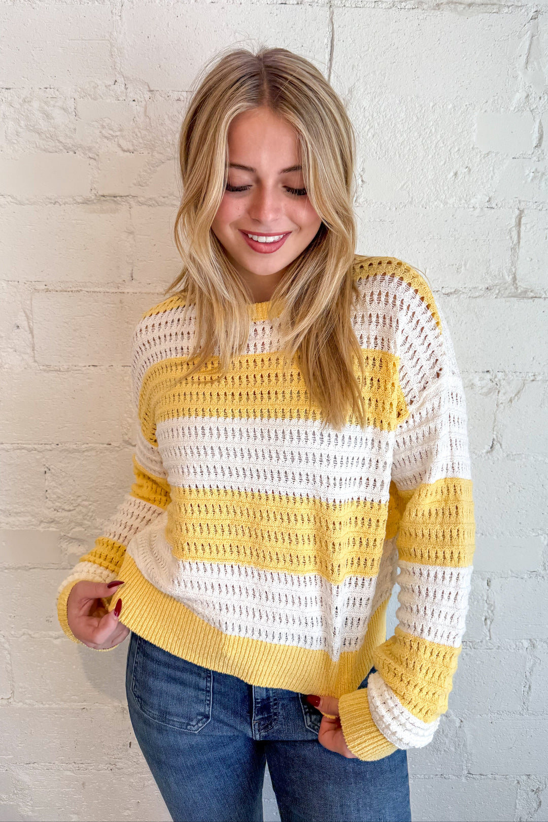 Sadie Mesh Stripe Knit Sweater, Knit Sweater, Sweaters, Striped Sweater, Tops, Adeline Boutique, Dallas Boutique, Fall and Winter Styles