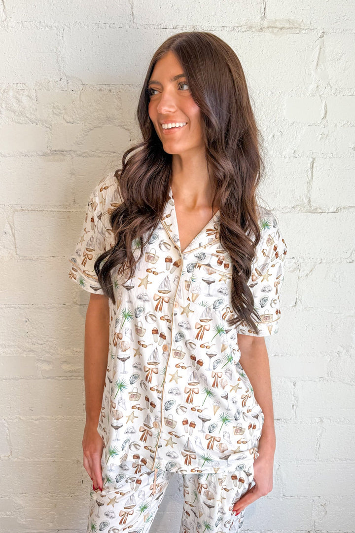 Seashells & Martinis PJ Top, Pajama Top, Loungewear, Adeline Boutique, Dallas Boutique