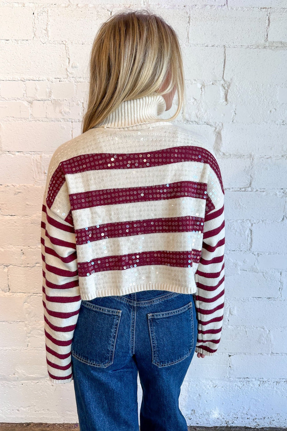 Stripe Sequin Turtleneck, Turtleneck Top, Sweater, Cropped Sweater, Stripped Sweater, Stripped Turtleneck, Fall Outfit, Fall Sweater, Dallas Boutique 