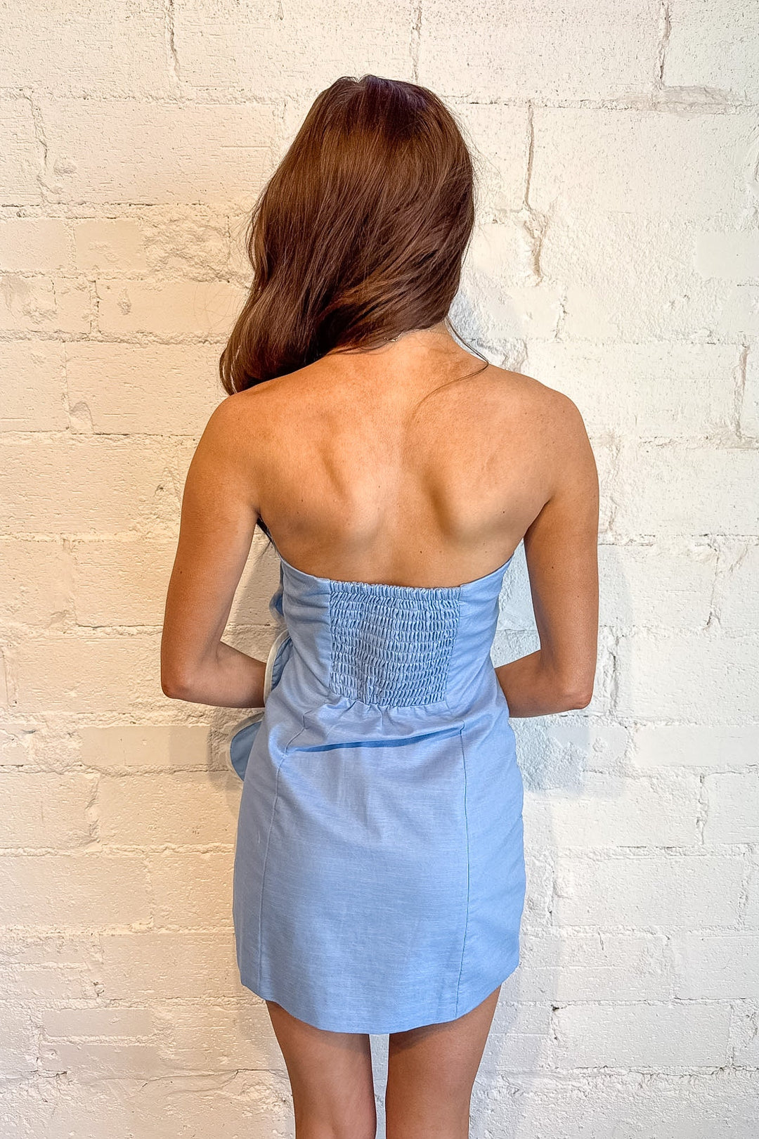 Susie Mini Dress, Strapless Blue Mini Dress, Mini Dress, Linen Dress, Spring and Summer Dresses, Vacation Dresses, Adeline Boutique, Dallas Boutique, Sorority Rush Dresses, Rush Dresses