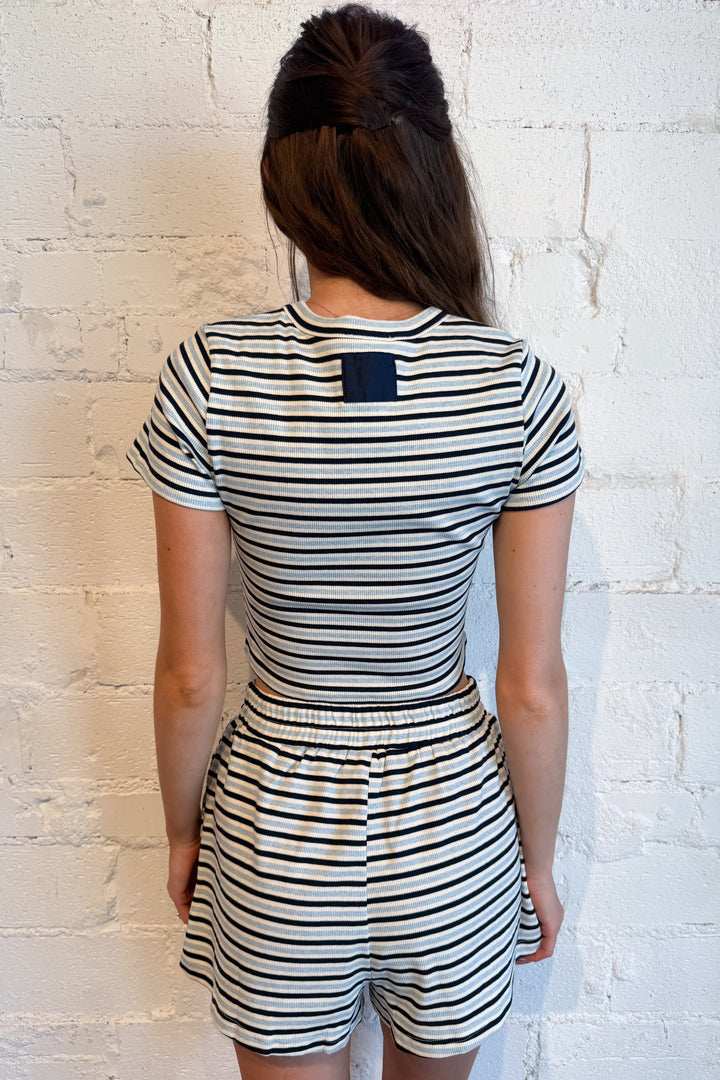 Sweet Escape Striped Shorts Blue Back, adeline boutique, dallas boutique, boutique