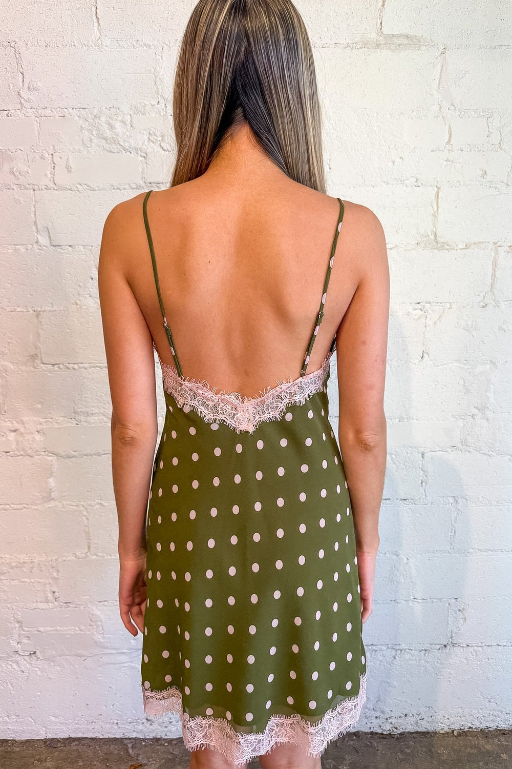 Olive Green Dress, Mini Dress, Polka Dot Dress