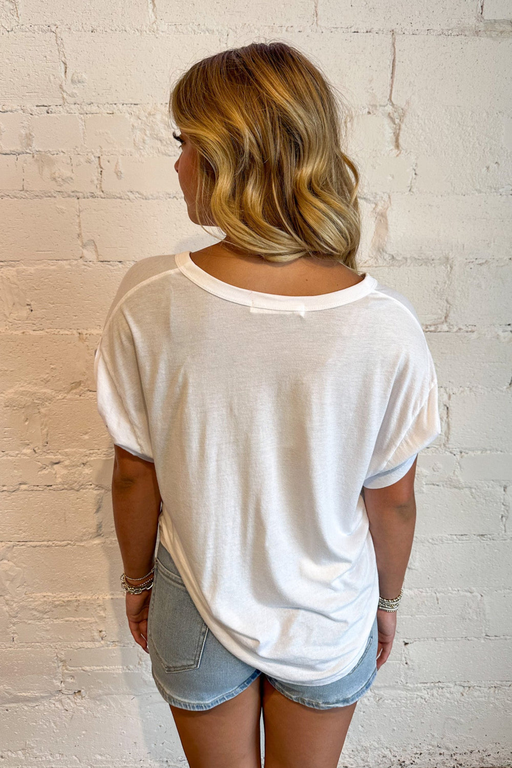 Sylas Notch Neck Tee, White Tee, Basic Top, Tops, Basic Tee, Adeline boutique, Dallas Boutique, Oversized Tee, Boutiques