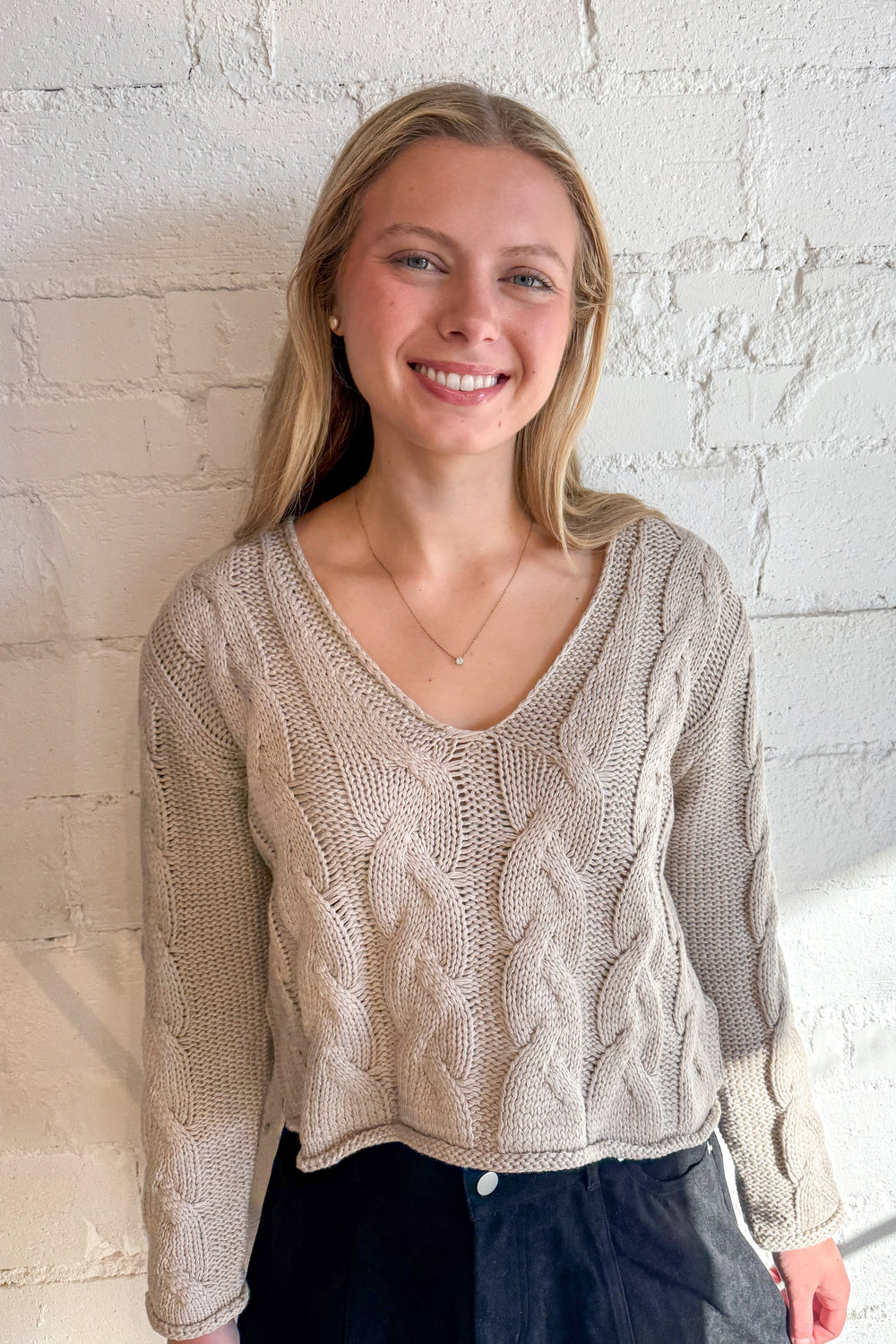 Love Cable Knit V-Neck Sweater, White Sweater, Sweaters Knit Sweater, Adeline Boutique, Tops, Fall and Winter Tops, Dallas Boutique, Women's Fashion