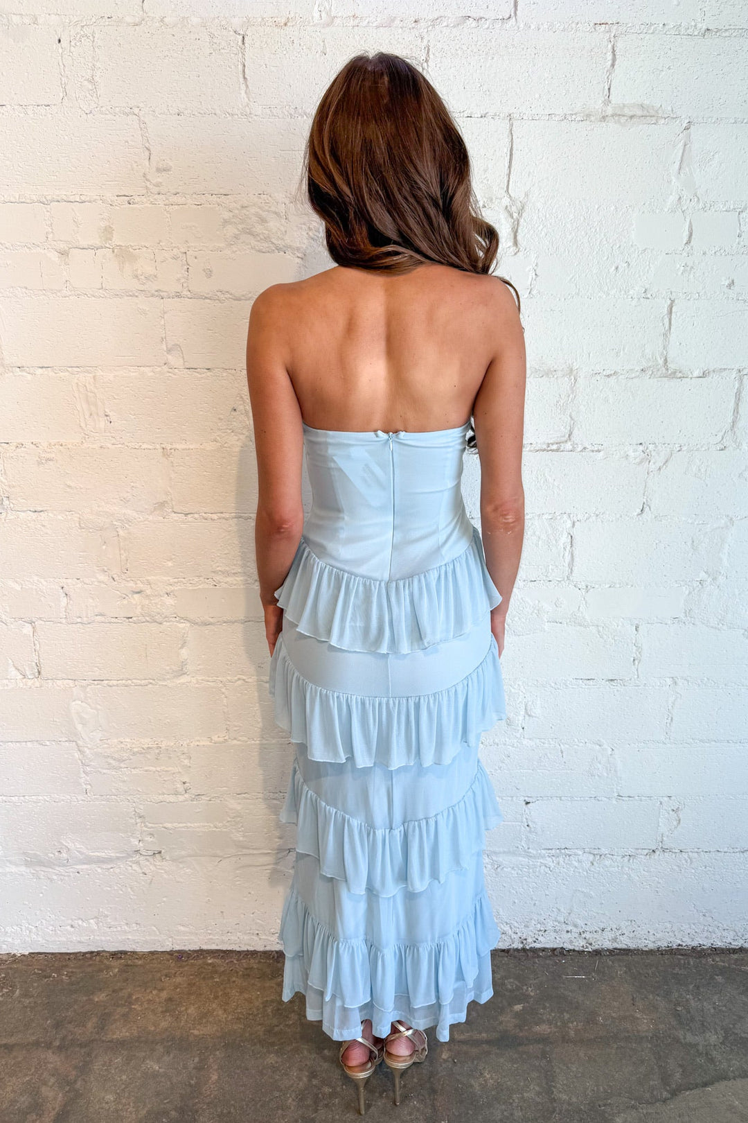 The Belle Bleu Maxi Dress, Maxi Dress, Ruffle Maxi Dress, Formal Dress, Wedding Guest Dress, Baby Shower Dress, Spring and Summer Dresses, Adeline Boutique, Dallas Boutique, Boutique Dresses