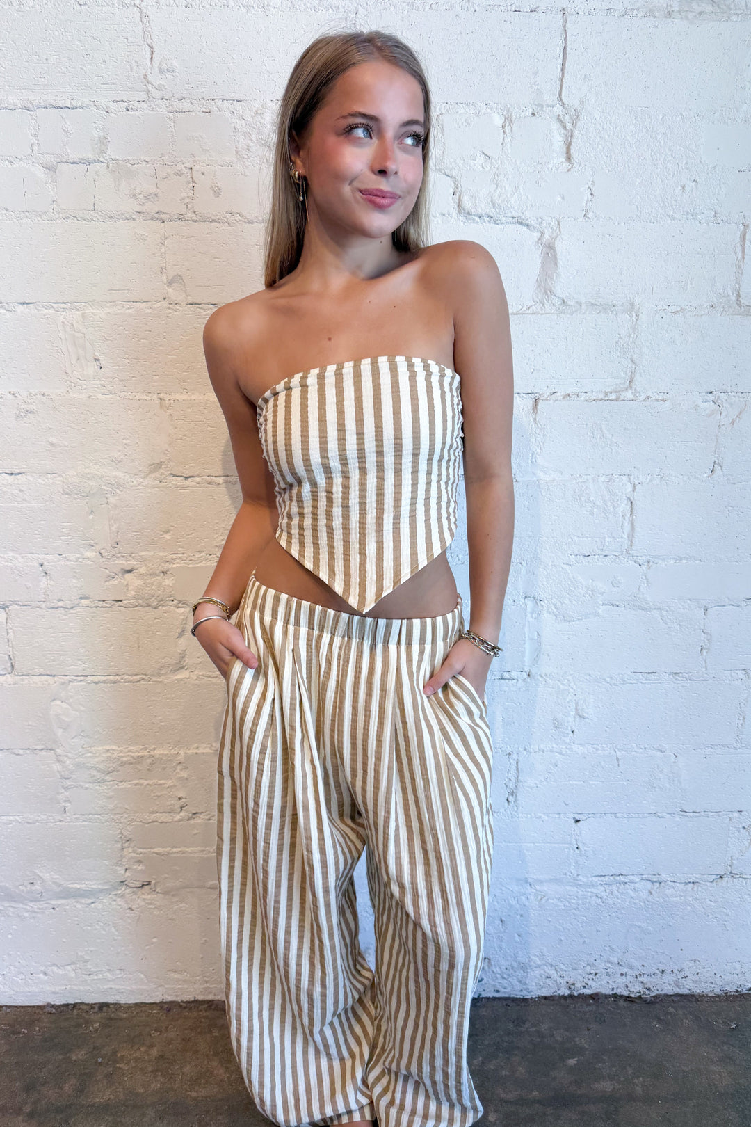The Cabana Stripe Pants Beige, adeline boutique, dallas boutique, boutique 