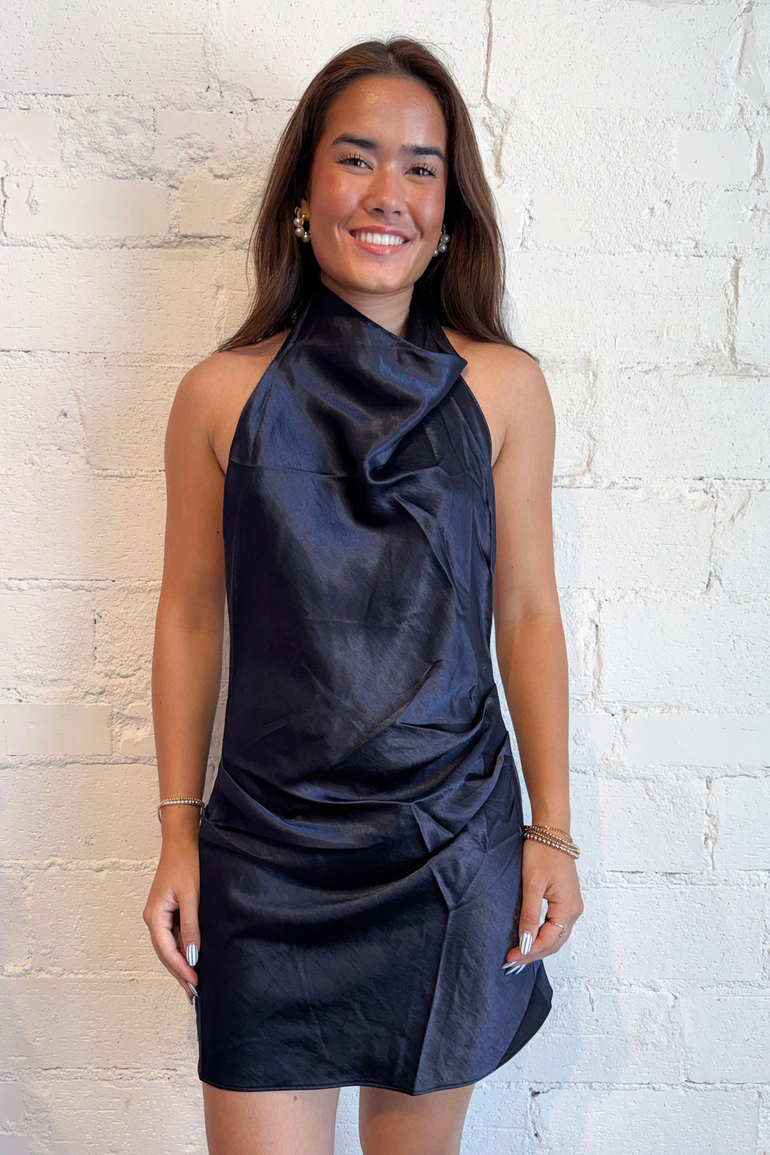 The Daydream Satin Dress Navy, adeline boutique, dallas boutique, boutique