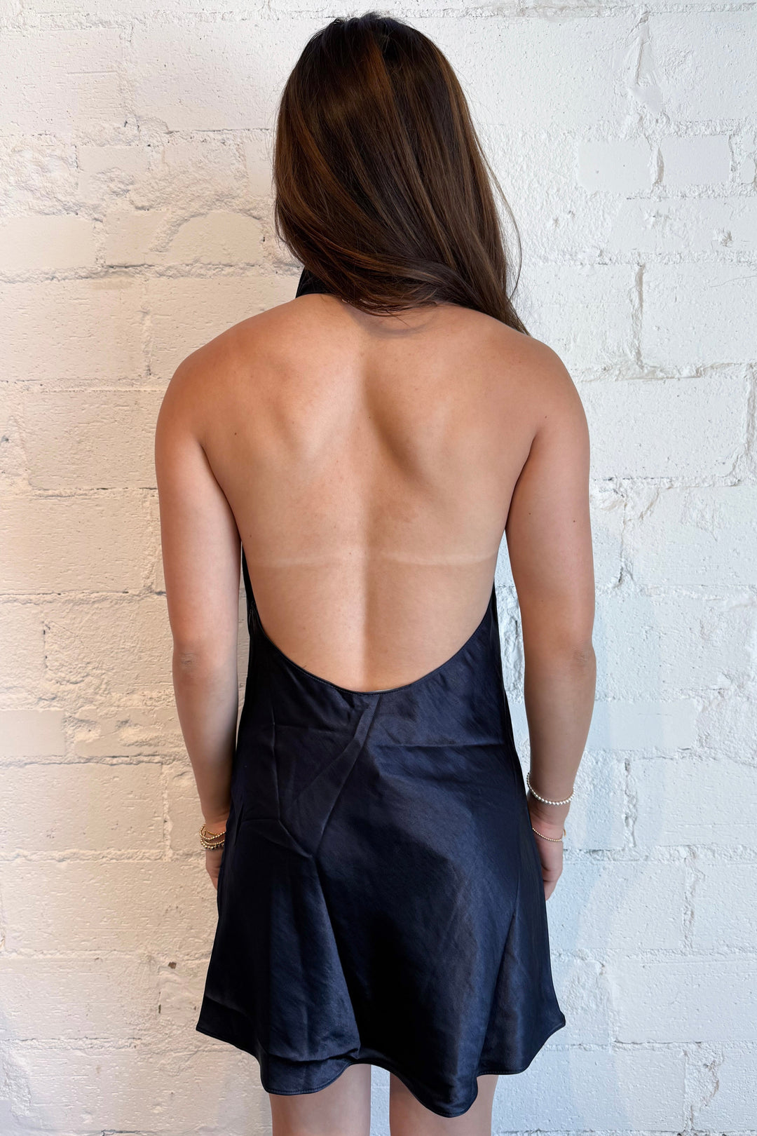 The Daydream Satin Dress Navy Back, adeline boutique, dallas boutique, boutique