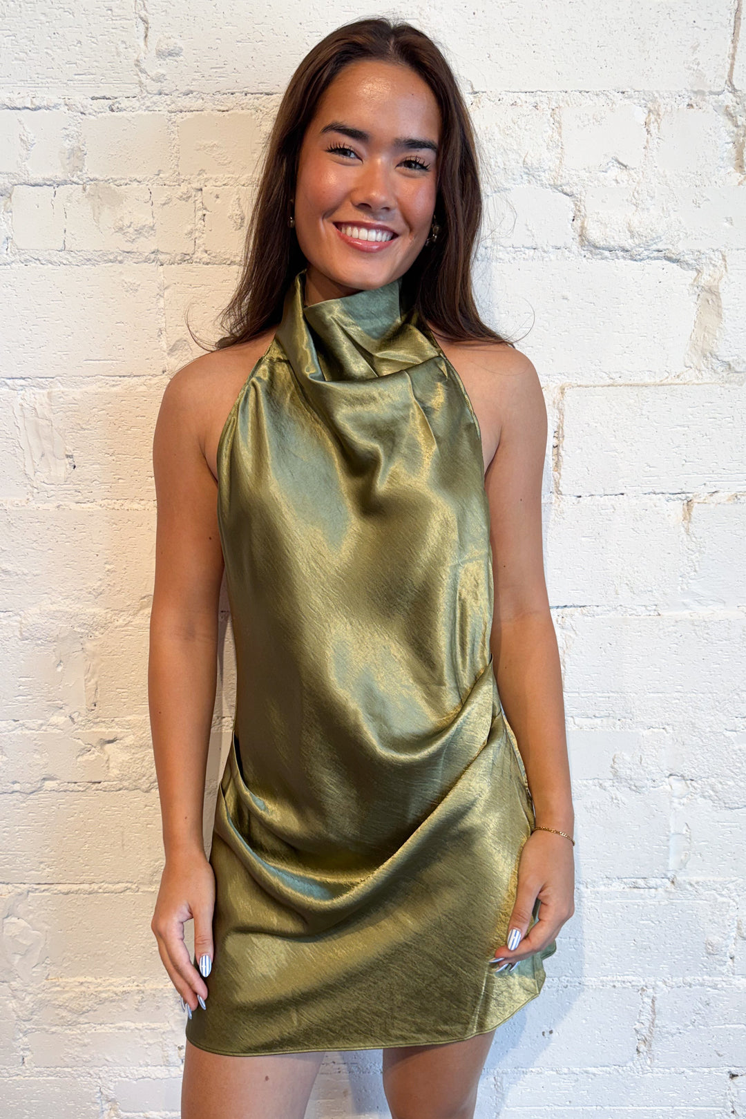 The Daydream Satin Dress Olive, adeline boutique, dallas boutique, boutique