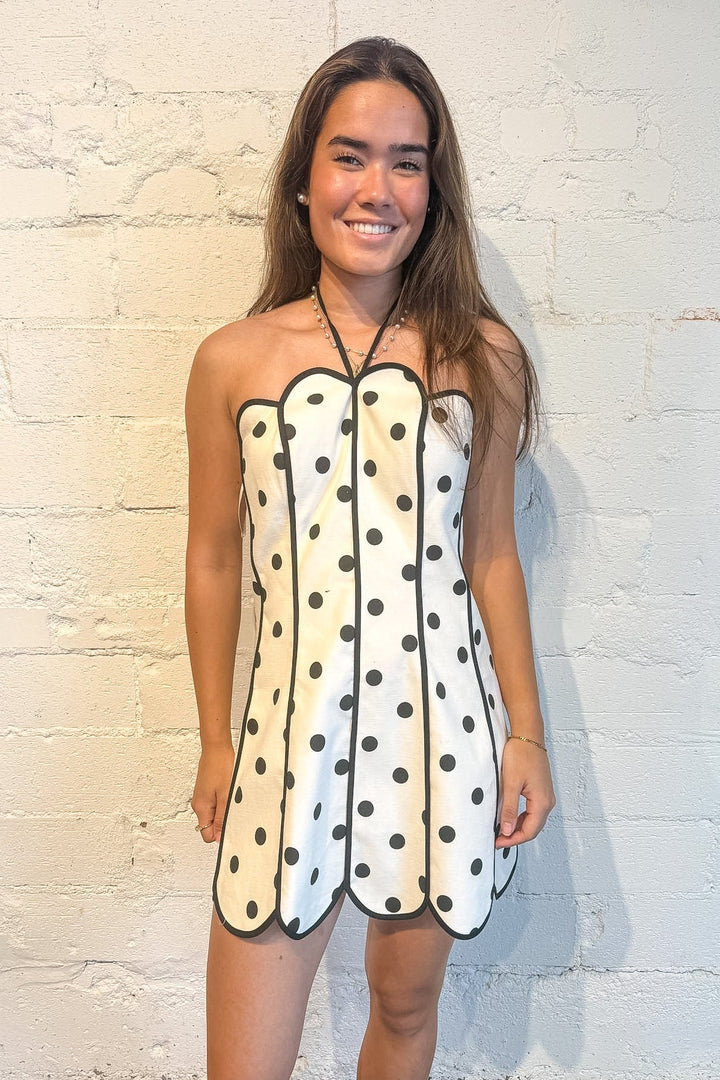 polka dot dress, mini dress, dress with halter, polka dot mini dress