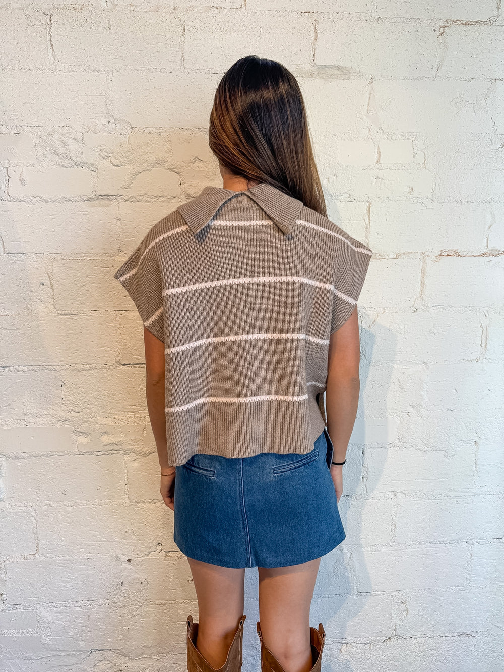 The Kennedy Knit Vest, Striped Vest, Taupe Vest