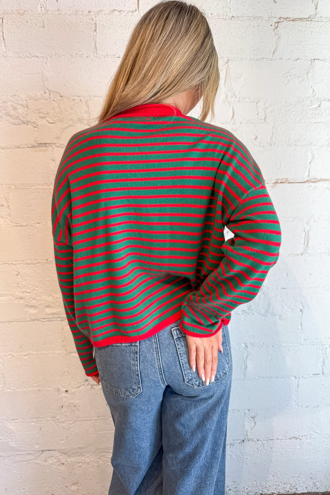 stripe sweater, the stripe edit, green and red striped sweater, cozy sweater