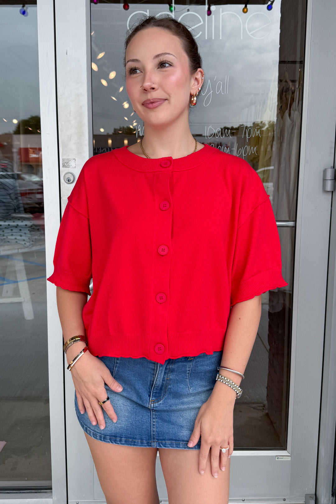 The Rowan Raw Edge Cardigan Red, adeline boutique, dallas boutique, boutique