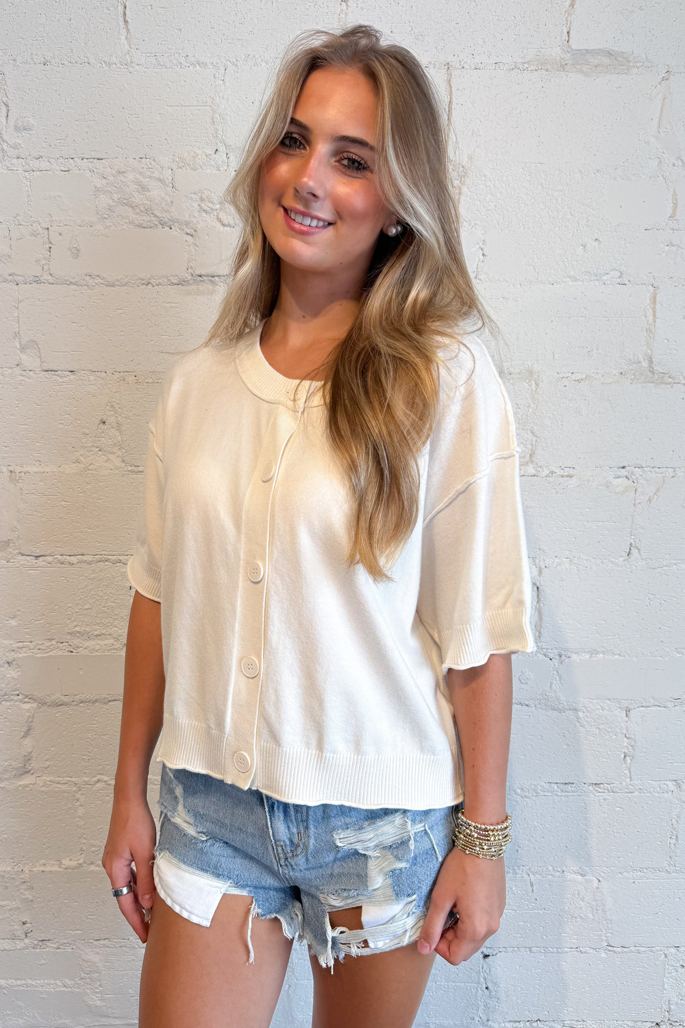 The Rowan Raw Edge Cardigan White, adeline boutique, dallas boutique, boutique