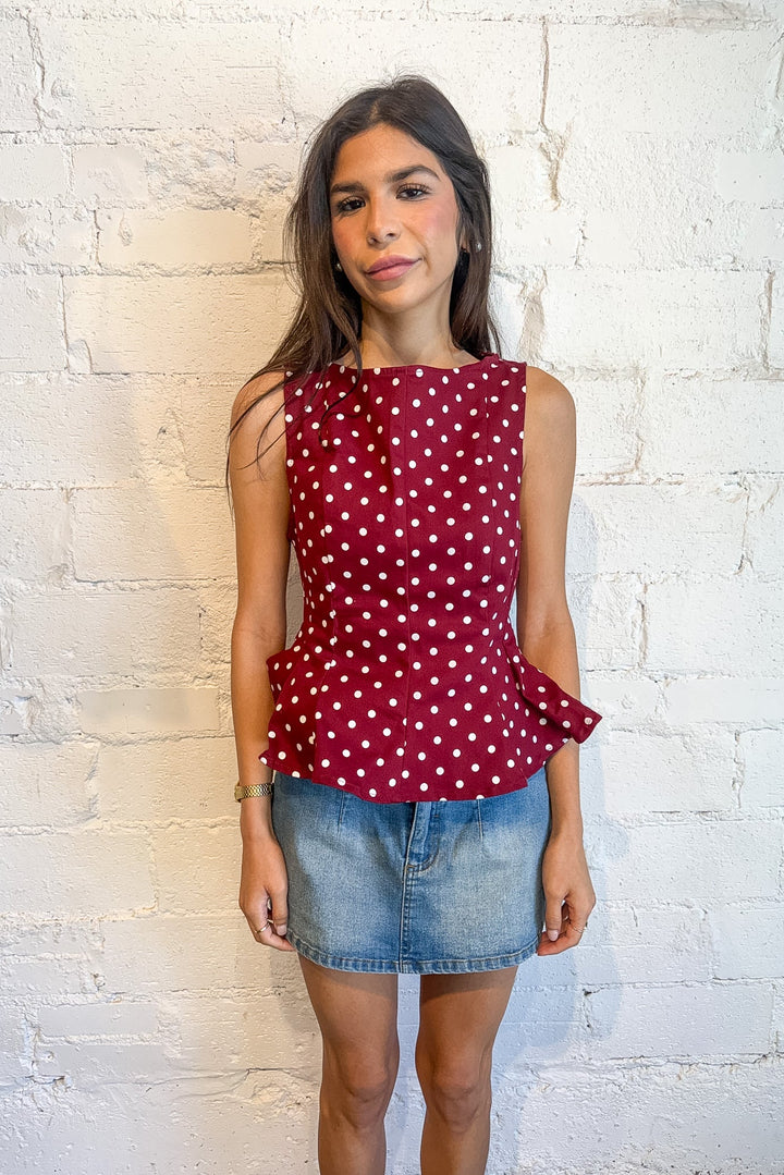 Tank top, Maroon Tank with polka dots, game day top, maroon tank